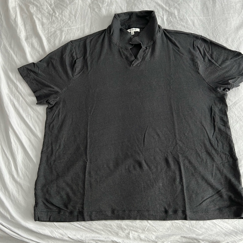 Linen-Blend Johnny-Collar Knit Polo Shirt
